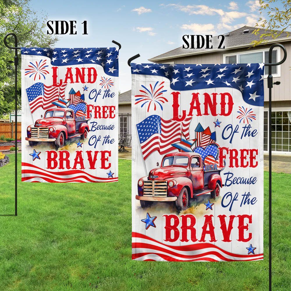 Red Truck, Country Truck Happy 4th of July, Land of The Free Because Of The Brave American Flag TPT894F - Image 5