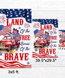 red truck, country truck happy 4th of july, land of the free because of the brave american flag tpt894f 7242