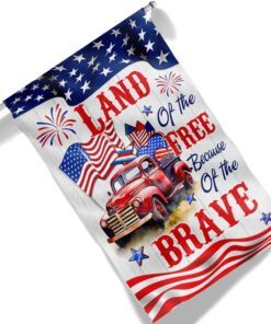 red truck, country truck happy 4th of july, land of the free because of the brave american flag tpt894f 7946