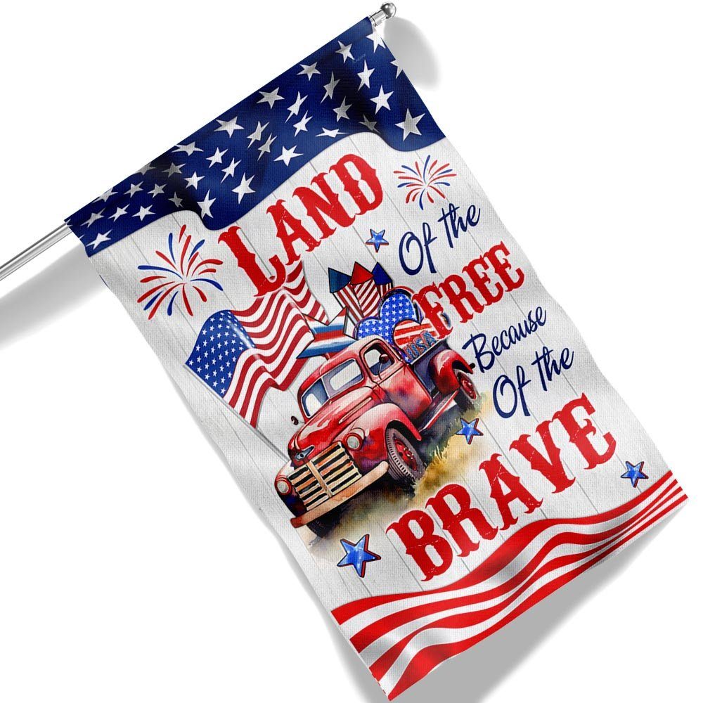 Red Truck, Country Truck Happy 4th of July, Land of The Free Because Of The Brave American Flag TPT894F - Image 6