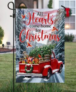 red truck american flag all hearts come home for christmas flag tpt392f 3736