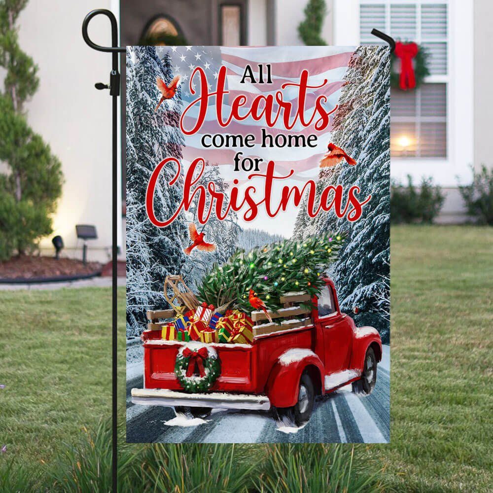 Red Truck American Flag All Hearts Come Home For Christmas Flag TPT392F - Image 5
