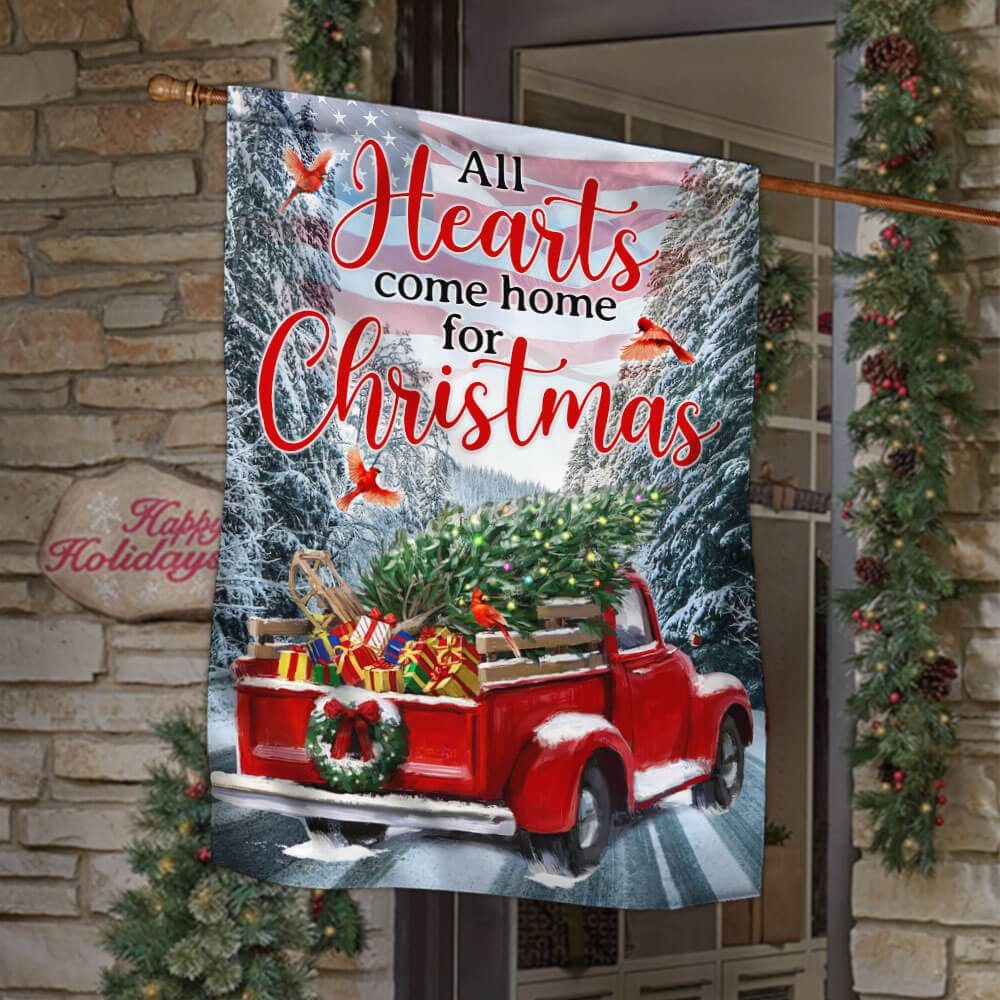 Red Truck American Flag All Hearts Come Home For Christmas Flag TPT392F - Image 2