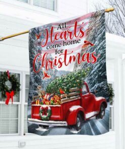 Red Truck American Flag All Hearts Come Home For Christmas Flag TPT392F