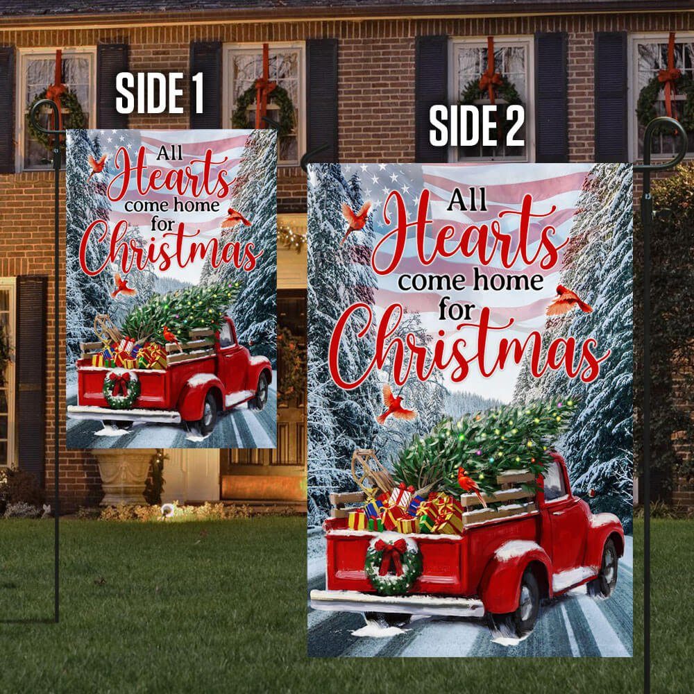 Red Truck American Flag All Hearts Come Home For Christmas Flag TPT392F - Image 6