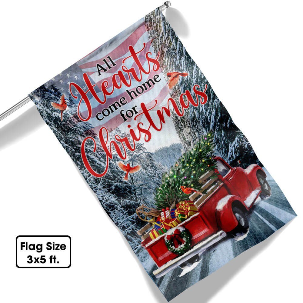 Red Truck American Flag All Hearts Come Home For Christmas Flag TPT392F - Image 7