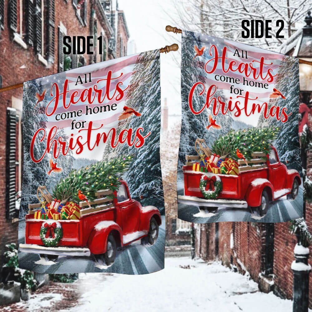 Red Truck American Flag All Hearts Come Home For Christmas Flag TPT392F - Image 3
