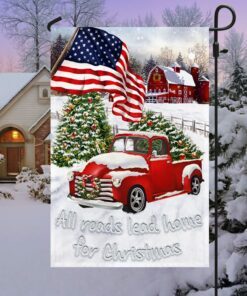 red truck american flag all roads lead home for christmas flag mln658f 2121