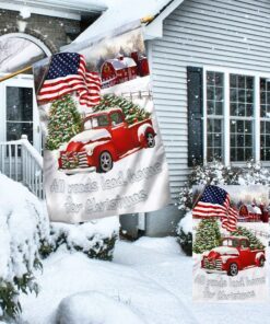 red truck american flag all roads lead home for christmas flag mln658f 2745