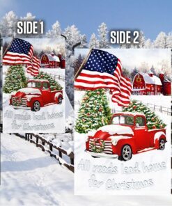 red truck american flag all roads lead home for christmas flag mln658f 5754