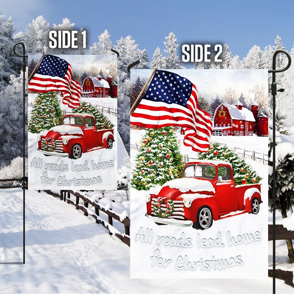 Red Truck American Flag All Roads Lead Home For Christmas Flag MLN658F - Image 5