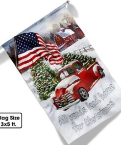 red truck american flag all roads lead home for christmas flag mln658f 7488