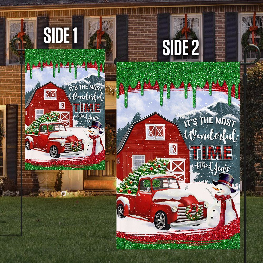 Red Truck Christmas Flag It's The Most Wonderful Time Of The Year Flag MLN625F - Image 6