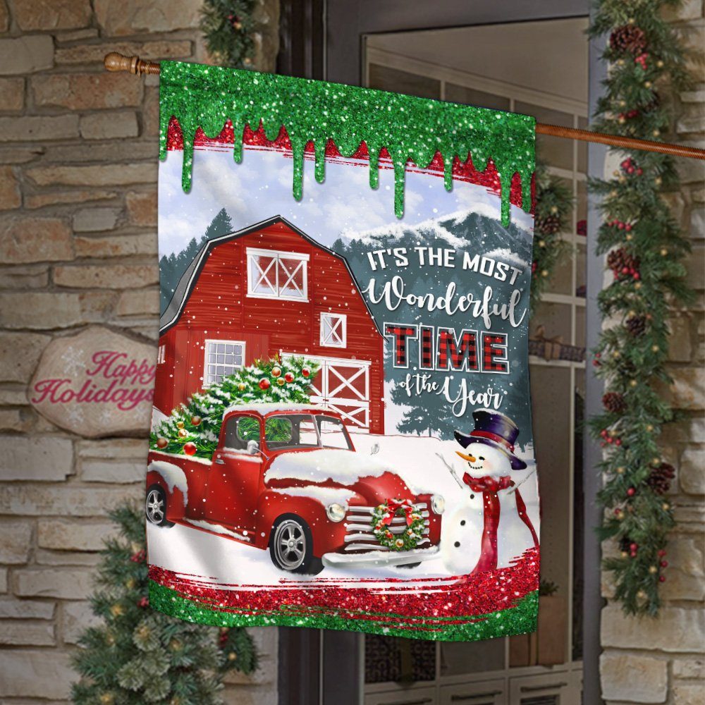 Red Truck Christmas Flag It's The Most Wonderful Time Of The Year Flag MLN625F - Image 2