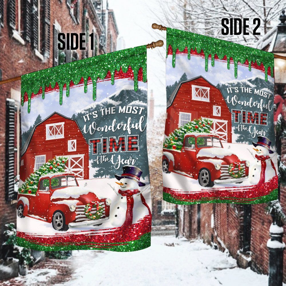 Red Truck Christmas Flag It's The Most Wonderful Time Of The Year Flag MLN625F - Image 3