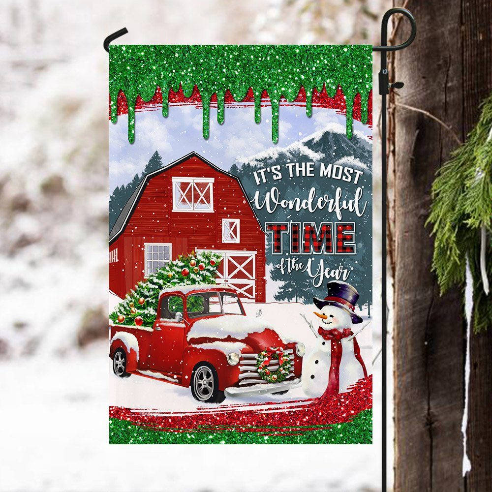 Red Truck Christmas Flag It's The Most Wonderful Time Of The Year Flag MLN625F - Image 4