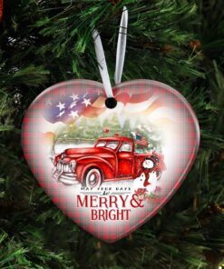 red truck snowman christmas ceramic ornament 2110