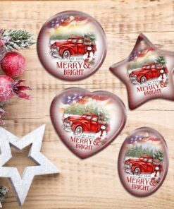 red truck snowman christmas ceramic ornament 2472