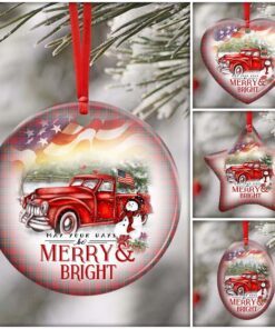 red truck snowman christmas ceramic ornament 3064