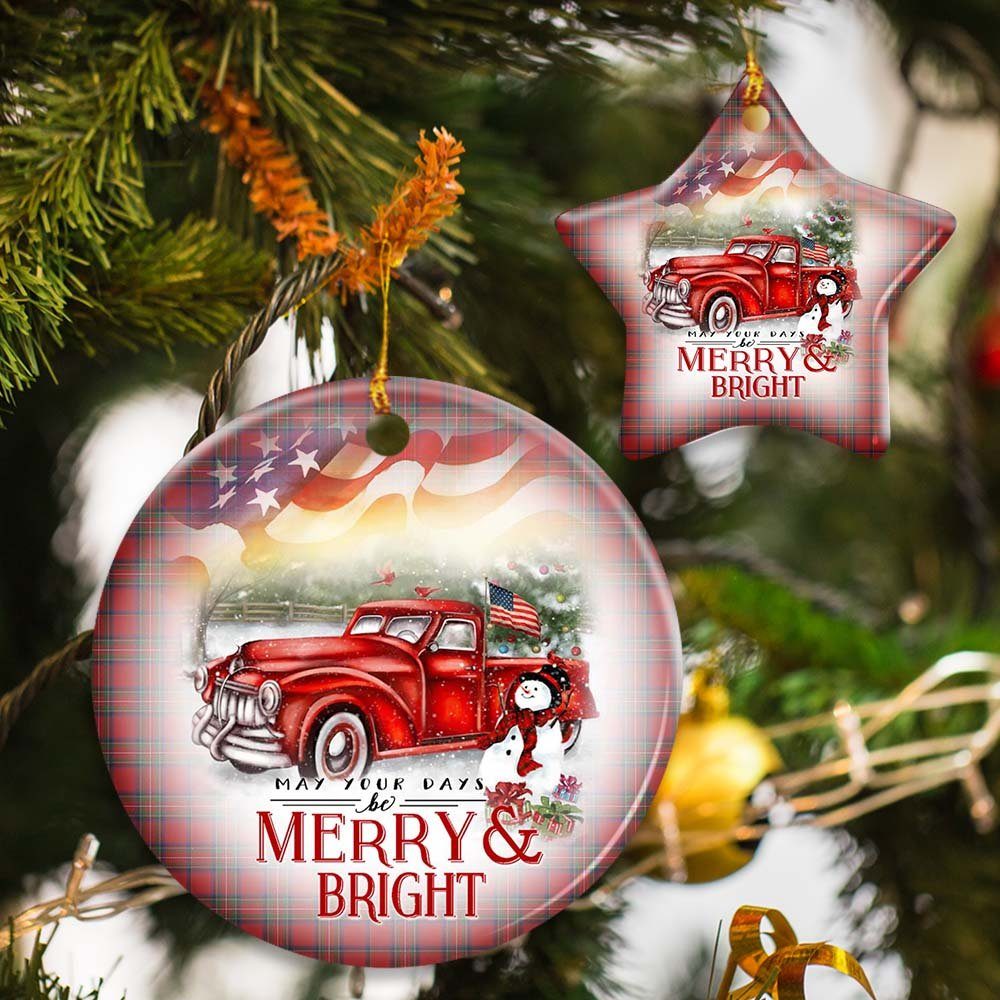 Red Truck Snowman Christmas Ceramic Ornament