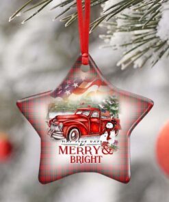 red truck snowman christmas ceramic ornament 4209