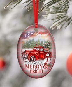 red truck snowman christmas ceramic ornament 8361