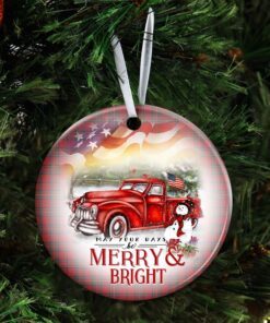 red truck snowman christmas ceramic ornament 8900