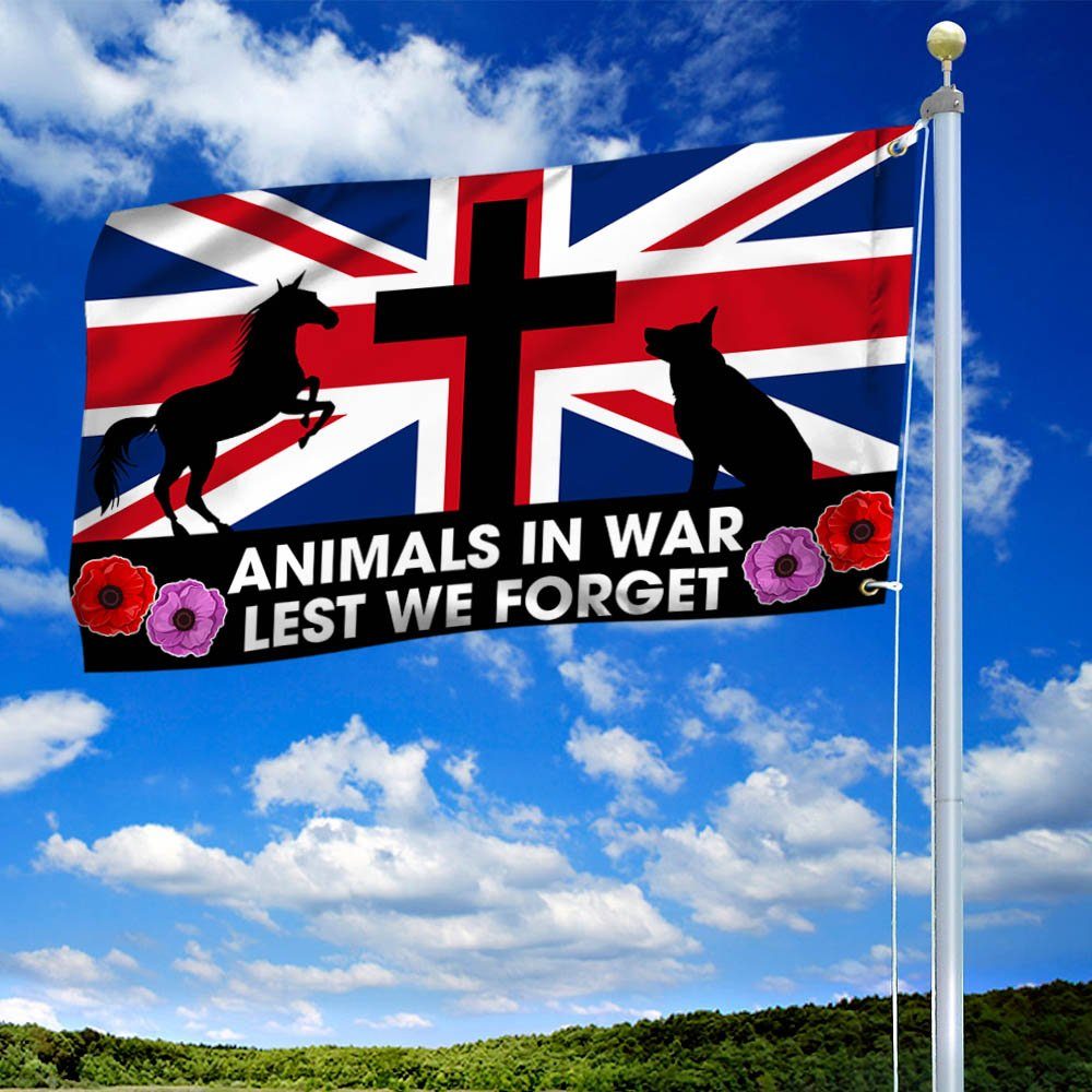 Remembrance Day Animals UK Grommet Flag Lest We Forget Animals In War Red Purple Poppy TQN548GF - Image 3