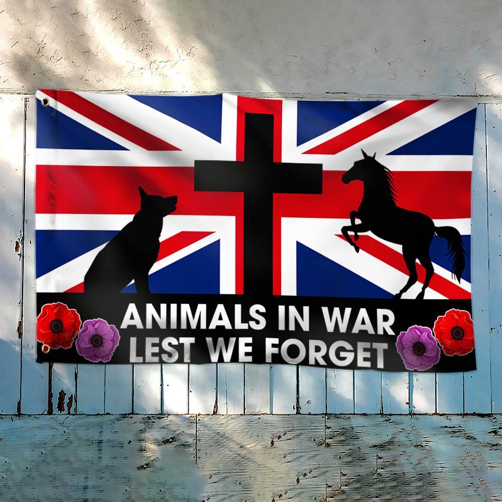 Remembrance Day Animals UK Grommet Flag Lest We Forget Animals In War Red Purple Poppy TQN548GF - Image 2