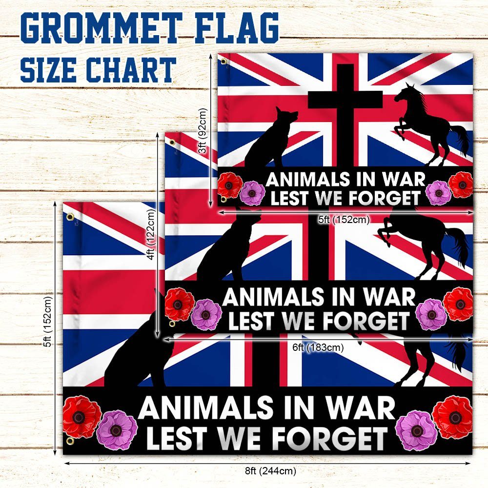 Remembrance Day Animals UK Grommet Flag Lest We Forget Animals In War Red Purple Poppy TQN548GF - Image 5