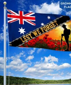 Remembrance Day Flag Poppy. Lest We Forget. Australian Veteran Grommet Flag THB3281GFv2