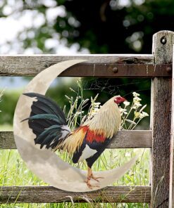 rooster and moon hanging metal sign, gamefowl rooster, fighting rooster qnk1005msv1c 5160