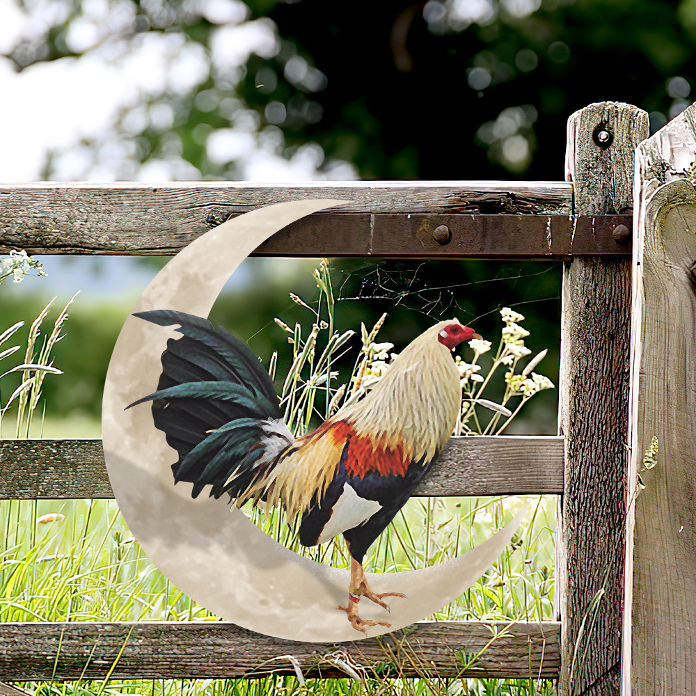 Rooster And Moon Hanging Metal Sign, Gamefowl Rooster, Fighting Rooster QNK1005MSv1c - Image 4