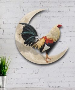 rooster and moon hanging metal sign, gamefowl rooster, fighting rooster qnk1005msv1c 6011