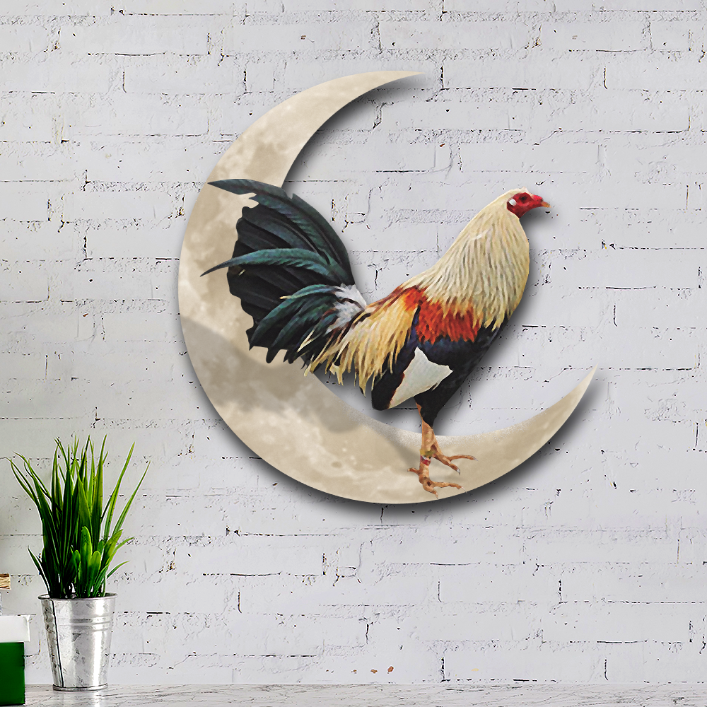 Rooster And Moon Hanging Metal Sign, Gamefowl Rooster, Fighting Rooster QNK1005MSv1c - Image 2