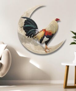 rooster and moon hanging metal sign, gamefowl rooster, fighting rooster qnk1005msv1c 7147