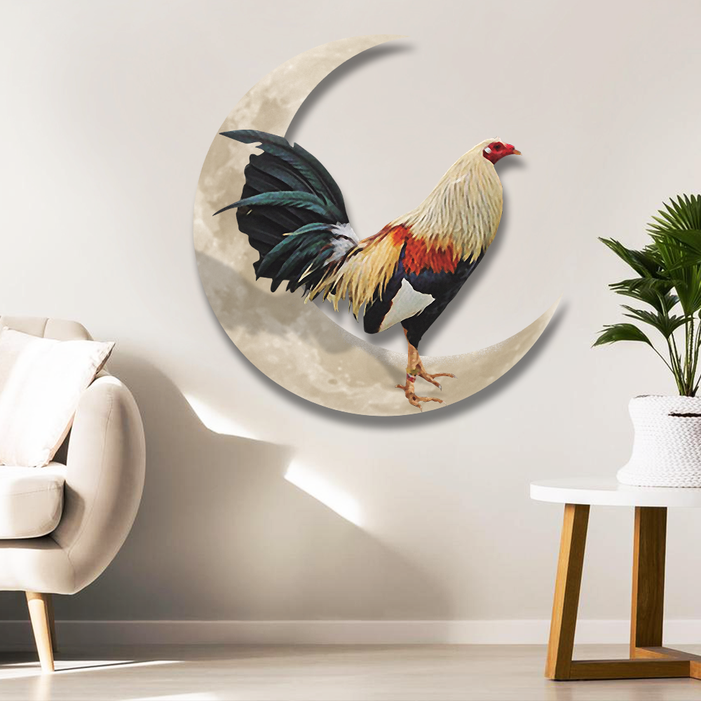 Rooster And Moon Hanging Metal Sign, Gamefowl Rooster, Fighting Rooster QNK1005MSv1c - Image 3