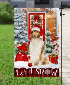 rough collie. mery christmas flag 3564