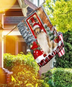 rough collie. mery christmas flag 6688