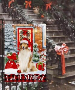 rough collie. mery christmas flag 6782