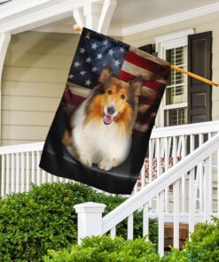 rough collie dog american flag 2141