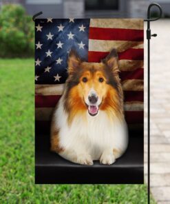 rough collie dog american flag 4379