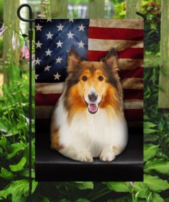 rough collie dog american flag 6503