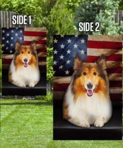 rough collie dog american flag 8536