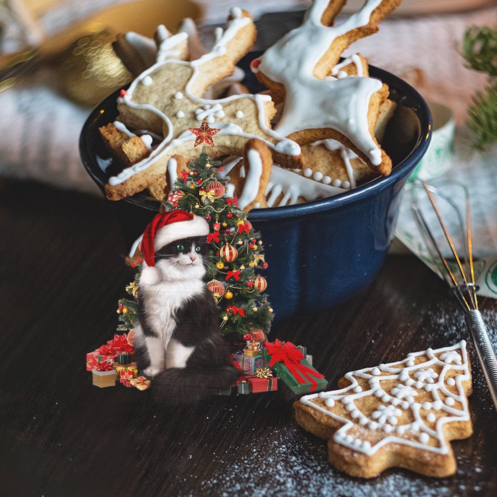 Santa Cat Custom – Shaped Ornament Sitting In Front Of The Christmas Tree TTY360O - Image 2