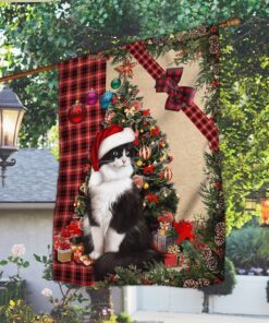 Santa Cat Flag Sitting In Front Of The Christmas Tree TTY360F