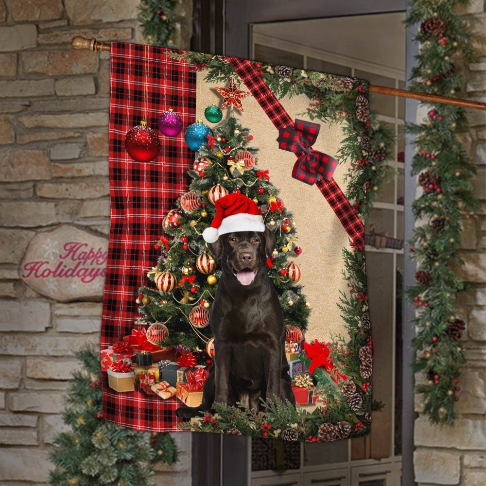 Santa Chocolate Labrador Flag Sitting In Front Of The Christmas Tree TTY360Fv6 - Image 3