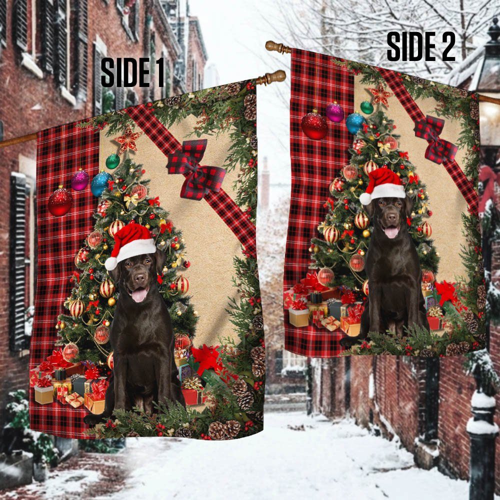 Santa Chocolate Labrador Flag Sitting In Front Of The Christmas Tree TTY360Fv6 - Image 2