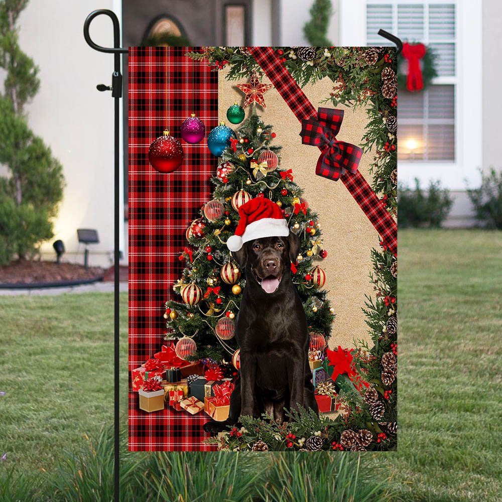 Santa Chocolate Labrador Flag Sitting In Front Of The Christmas Tree TTY360Fv6 - Image 4