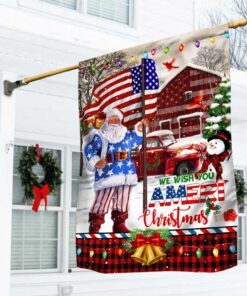 Santa Claus. We Wish You Ameri Christmas Flag THN3559Fv1